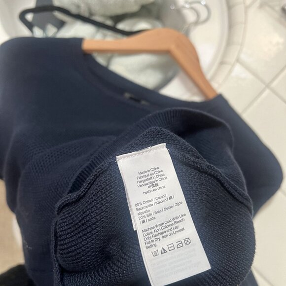 J. Crew Extra-Small Navy Cotton-Silk Pique Long-Sleeve Sweater Sweatshirt EUC XS - Picture 4 of 4